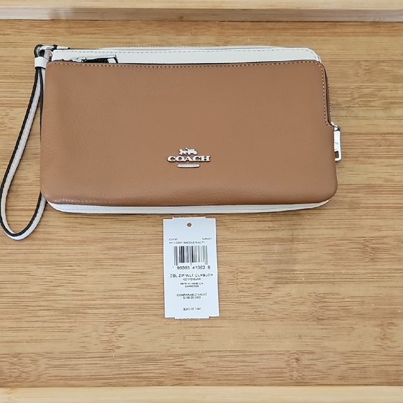 Coach Lt Saddle And Chalk Dbl Zip Wristlet - Picture 1 of 6
